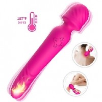 Wand Massager with Heating Function, 7 Functions EACH END, Silicone, Rechargeable, PINK